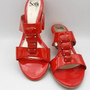SOLD Sofft coral patent leather wedge jeweled